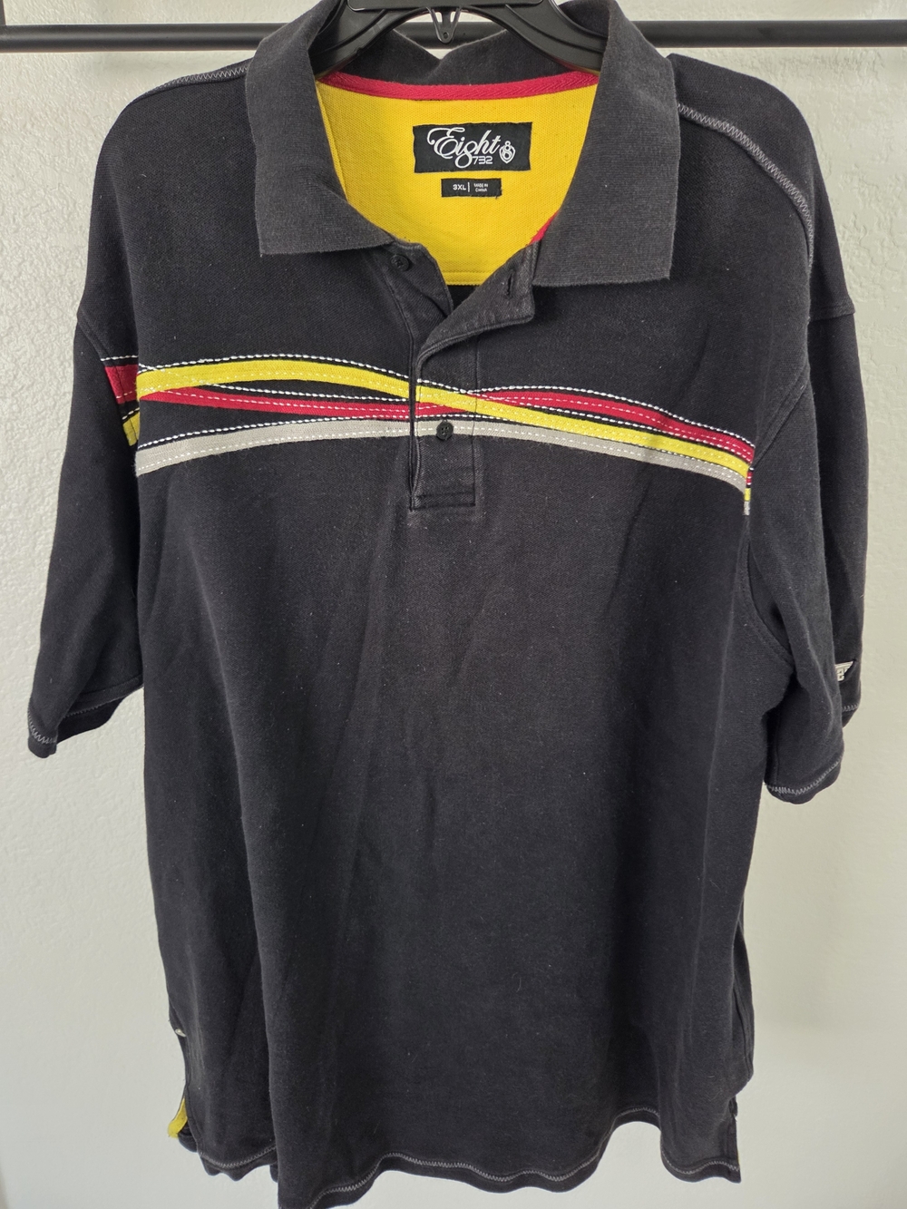 Eight732 732 Men's Color Block Polo Black & Yellow 3XL
